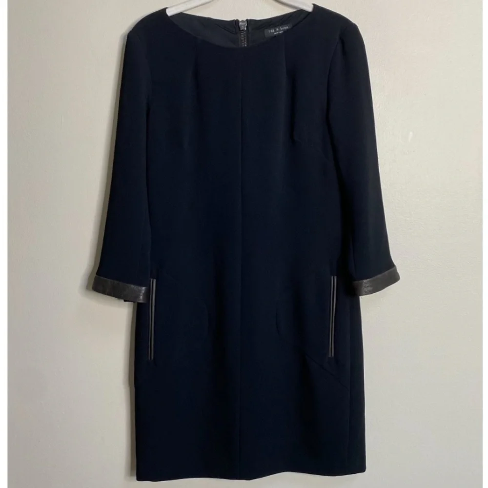 Rag & Bone Black Leather Trim Harlow Crepe Shift Dress Size 0